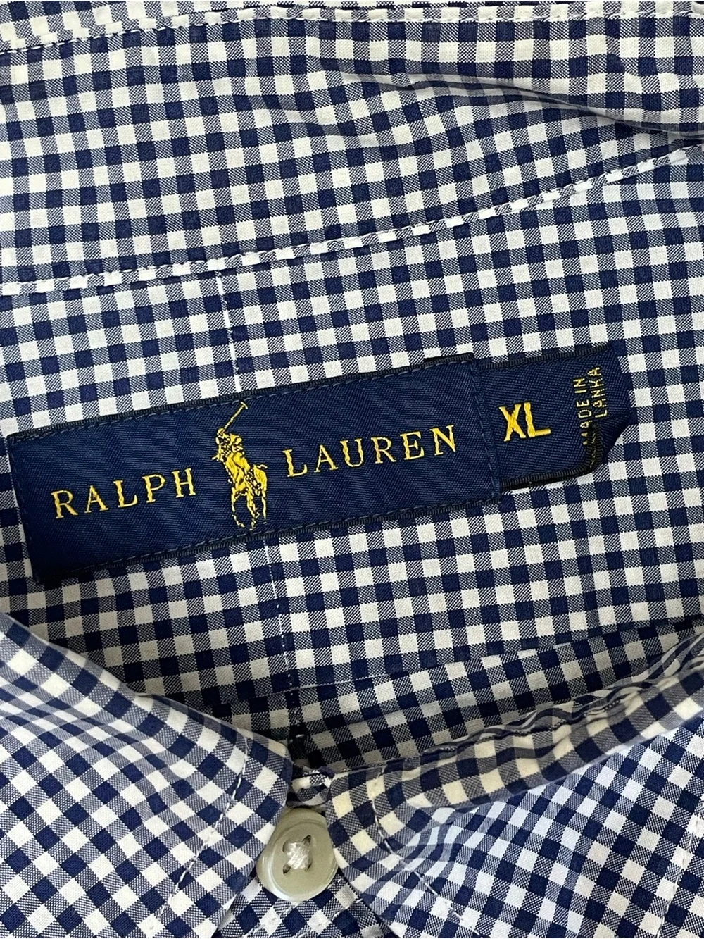 Polo Ralph Lauren Navy & White Gingham pink pony dress shirt XL preppy business